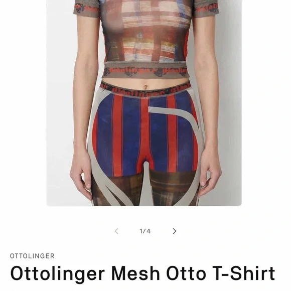 Plaid Sheer High-Waist Leggings in Coral and Blue - Picture 4 of 4